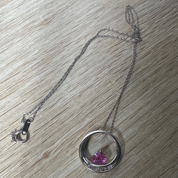 Fine Jewelry White Gold Necklace with Pink Sapphire & Diamonds